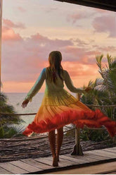 Vestido Florcoo con escote en V y manga larga con degradado